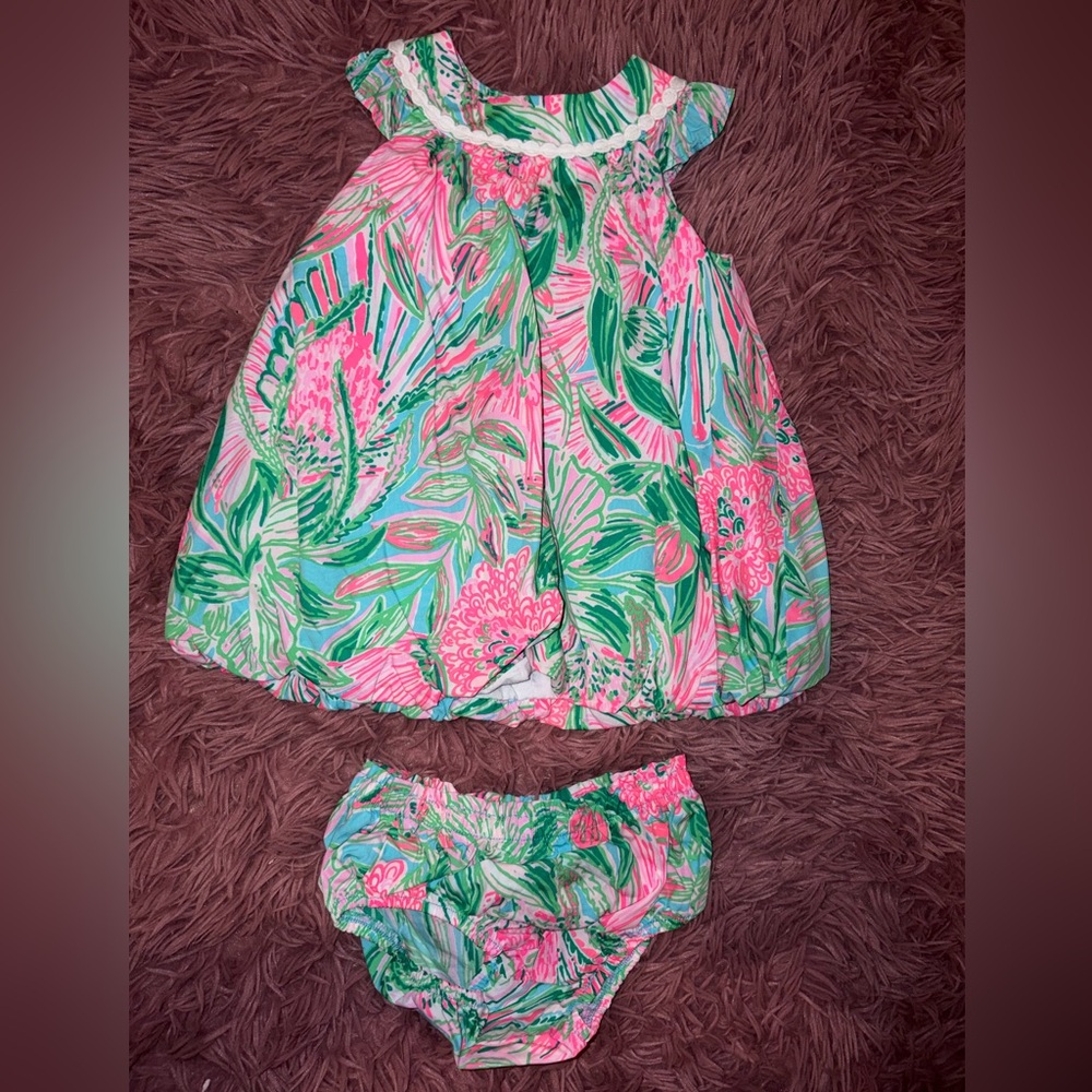 Lilly Pulitzer Girls 2 Piece Bubble Bloomer Set Size 12-18 Months